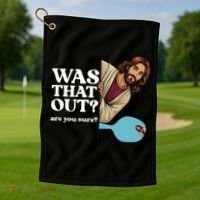 Funny Pickleball Gift Was That Out Jesus Golf Towel thumb 1