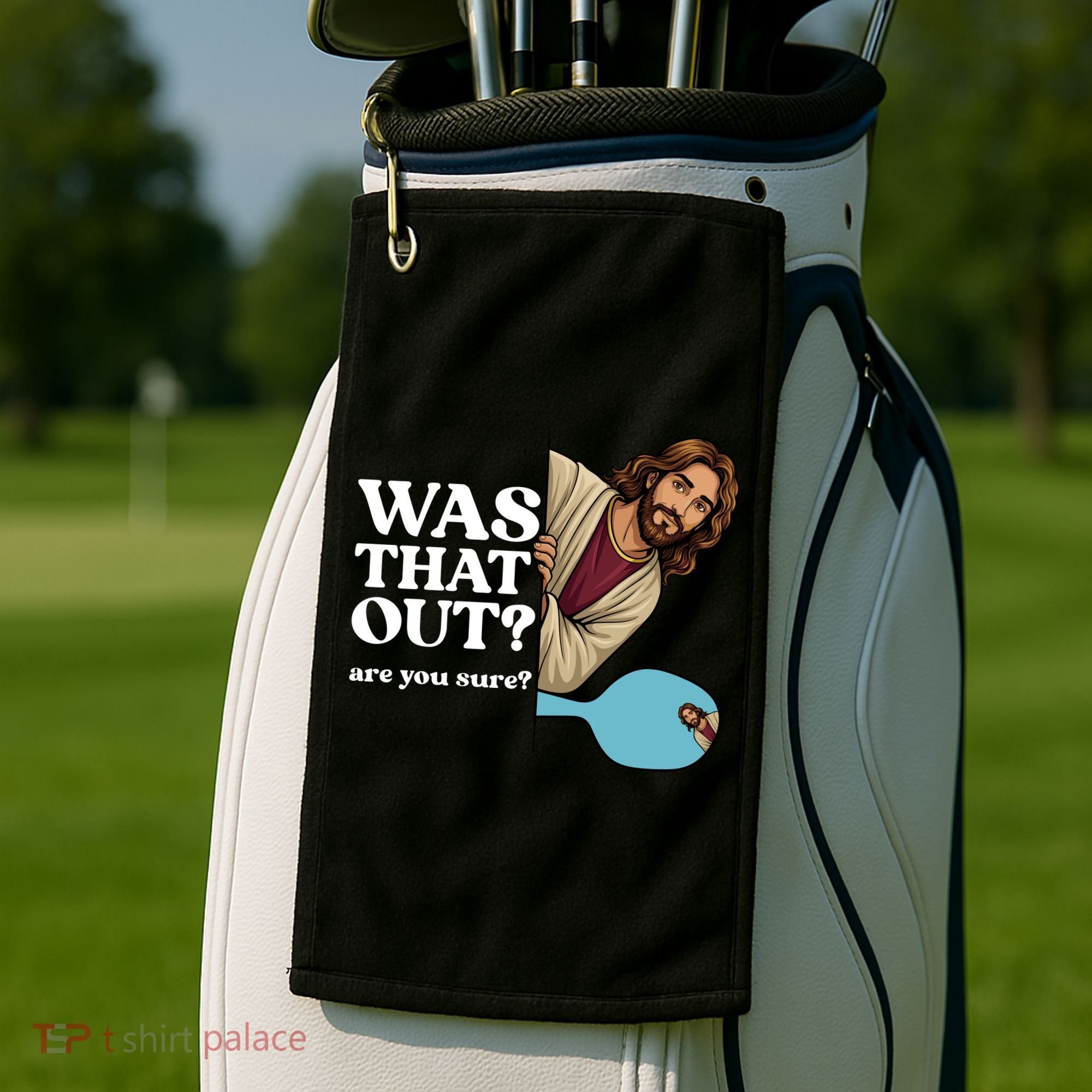 Funny Pickleball Gift Was That Out Jesus Golf Towel