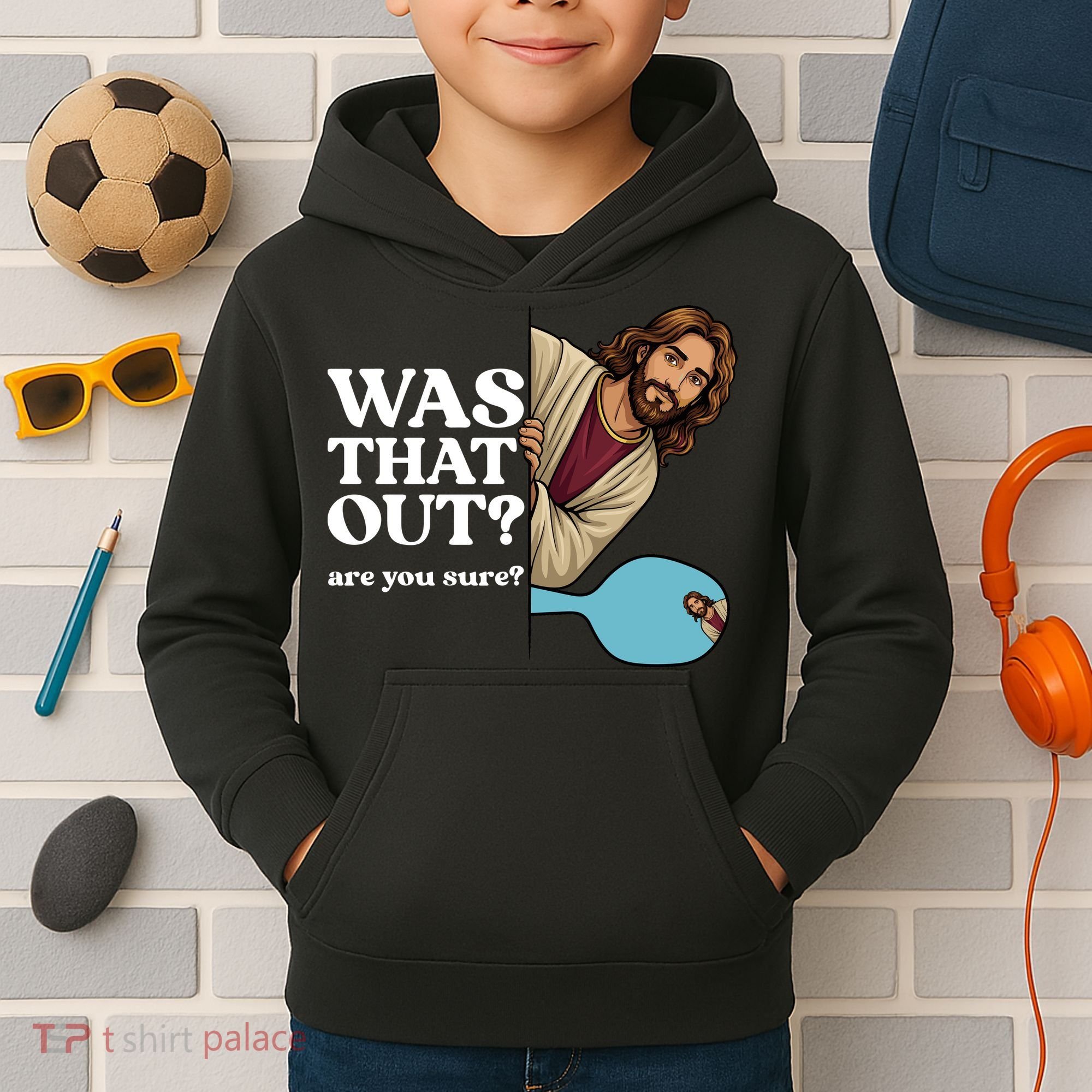 Funny Pickleball Gift Was That Out Jesus Kids Hoodie