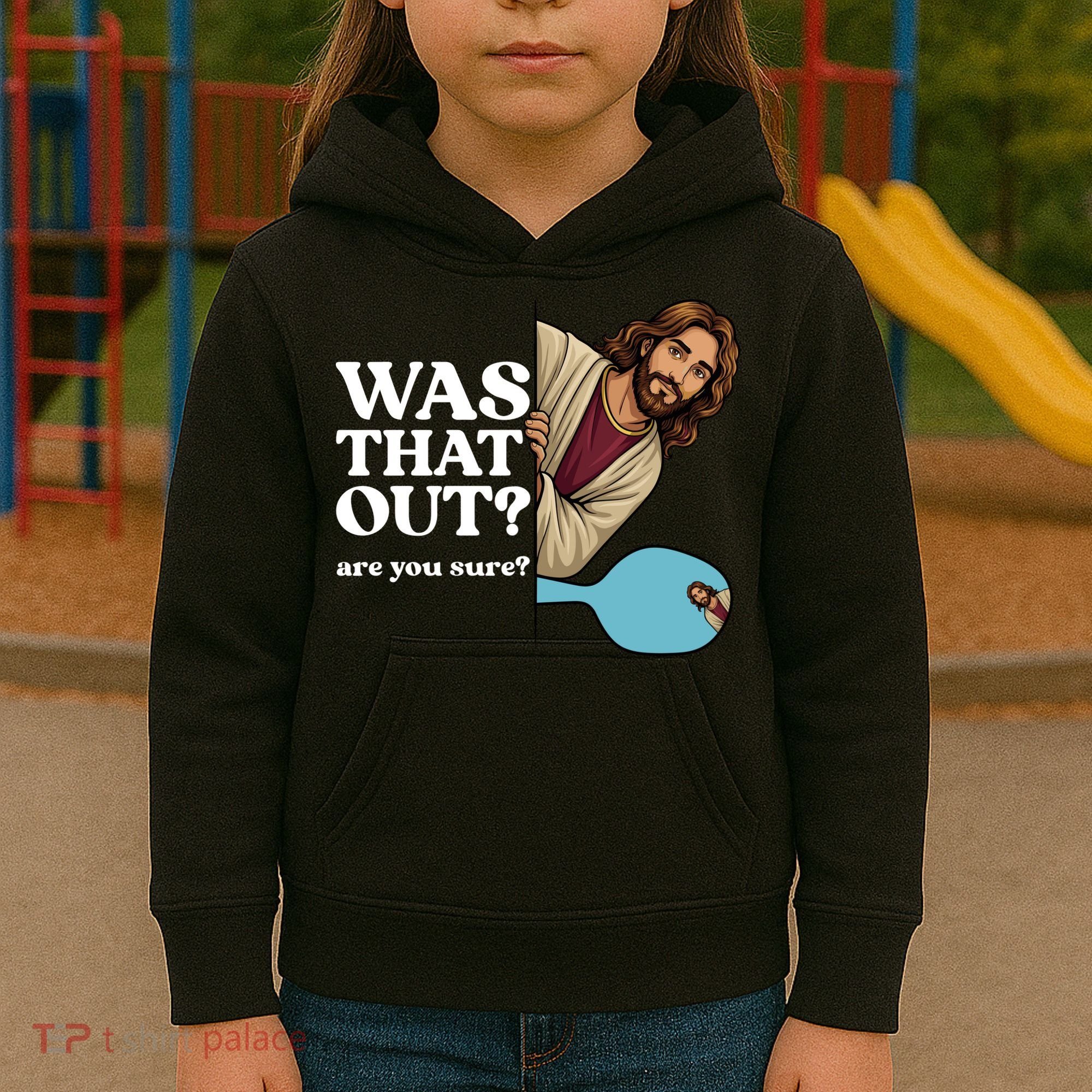 Funny Pickleball Gift Was That Out Jesus Kids Hoodie