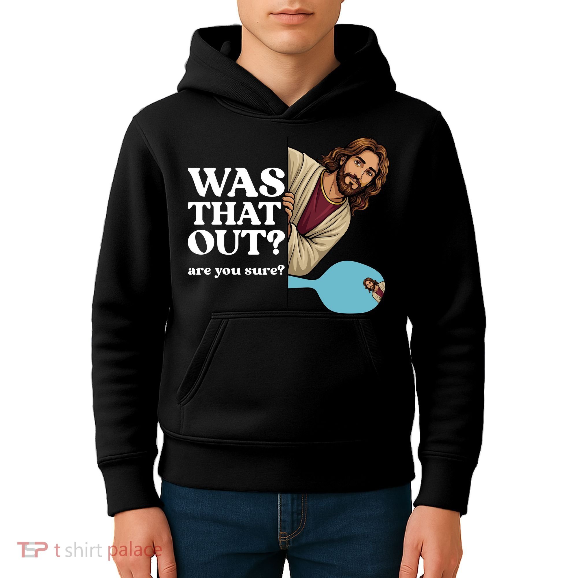 Funny Pickleball Gift Was That Out Jesus Kids Hoodie