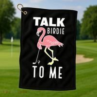 Flamingo Playing Golf Talk Birdie To Me Golfing Funny Golfer Golf Towel thumb 1