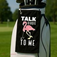 Flamingo Playing Golf Talk Birdie To Me Golfing Funny Golfer Golf Towel thumb 2
