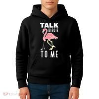 Flamingo Playing Golf Talk Birdie To Me Golfing Funny Golfer Kids Hoodie thumb 4
