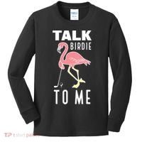 Flamingo Playing Golf Talk Birdie To Me Golfing Funny Golfer Kids Long Sleeve Shirt thumb 0