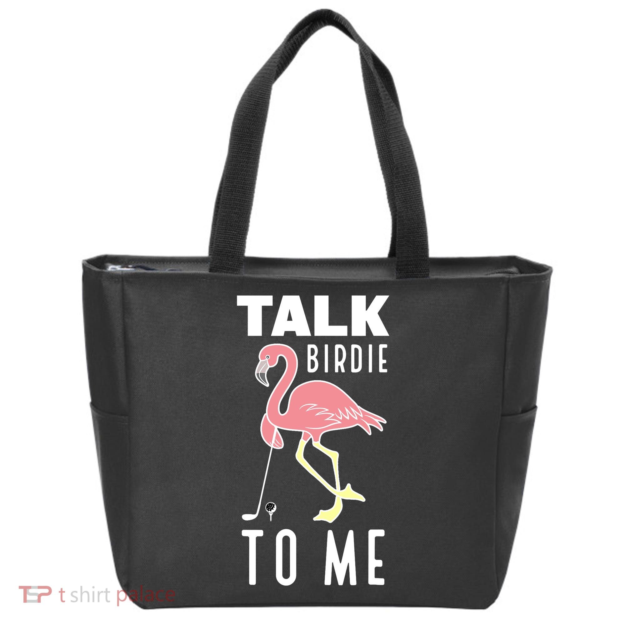 Flamingo Playing Golf Talk Birdie To Me Golfing Funny Golfer Tote Bag