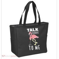 Flamingo Playing Golf Talk Birdie To Me Golfing Funny Golfer Tote Bag thumb 2