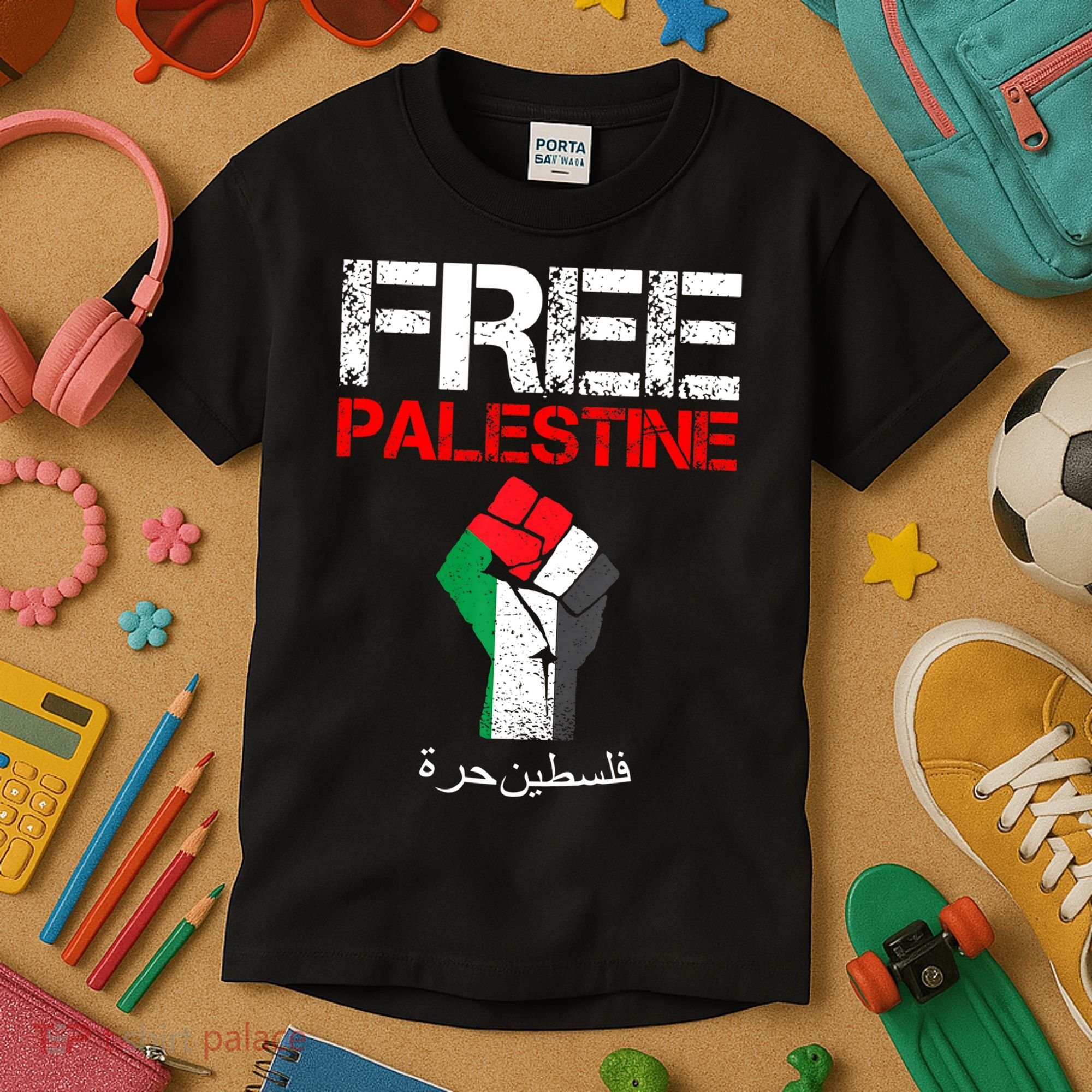 Free Palestine Gaza Palestinian Fist Kids T-Shirt