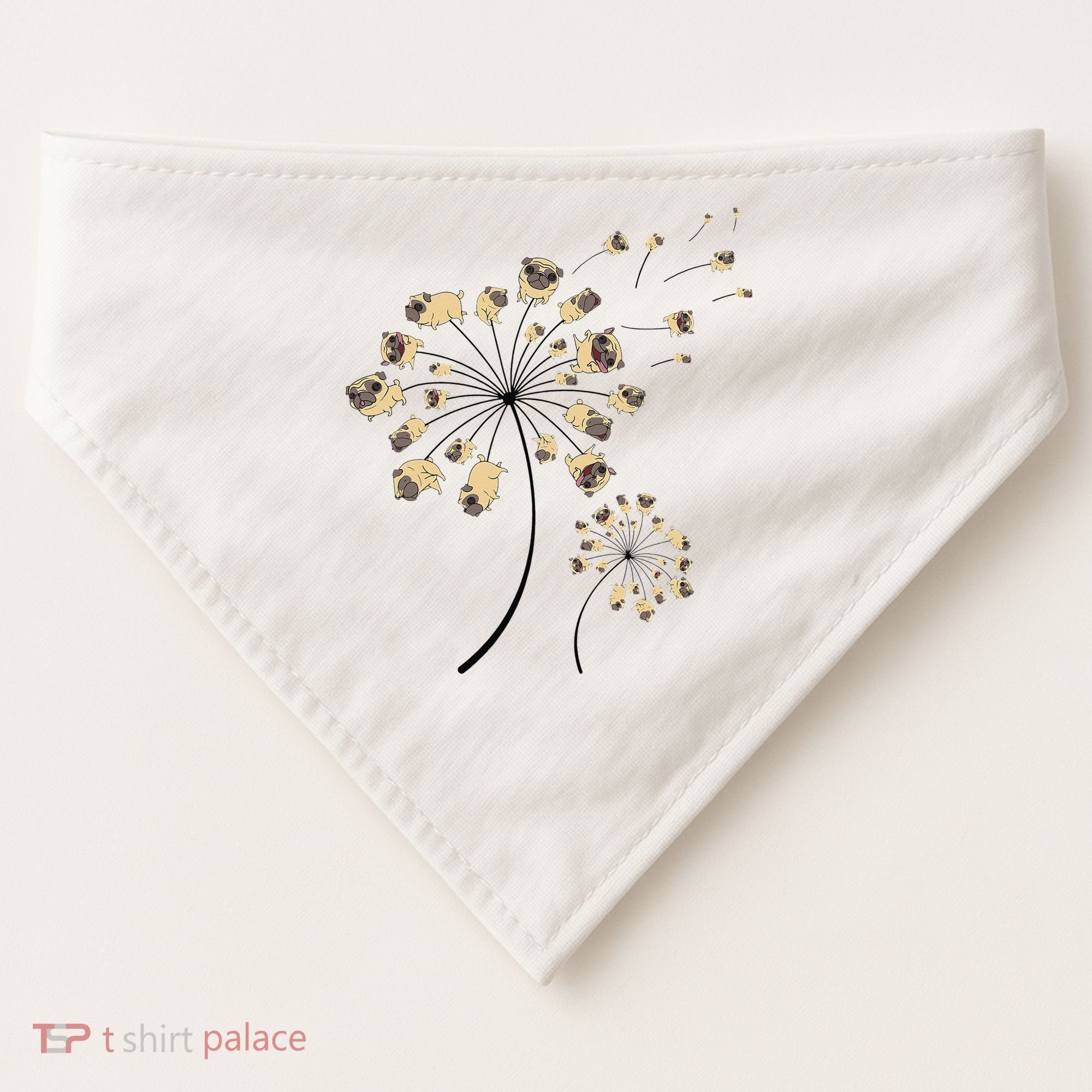 Funny Pug Gift For  Cool Flower Dog Dandelion Lover USA-Made Doggie Bandana