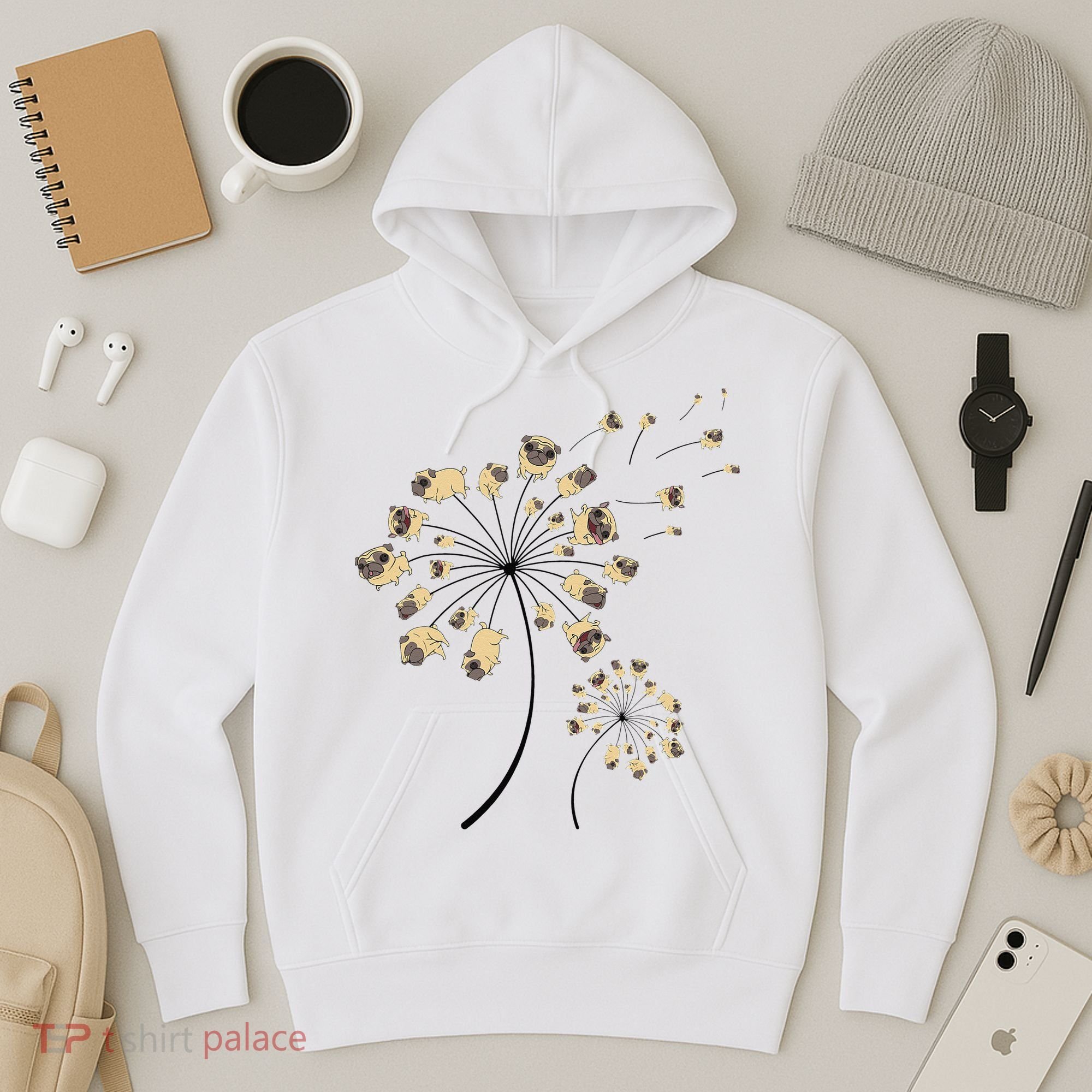 Funny Pug Gift For  Cool Flower Dog Dandelion Lover Hoodie