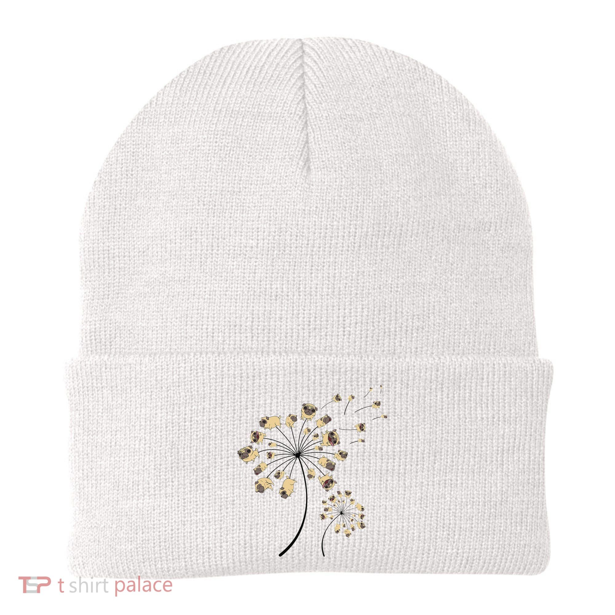 Funny Pug Gift For  Cool Flower Dog Dandelion Lover Beanie