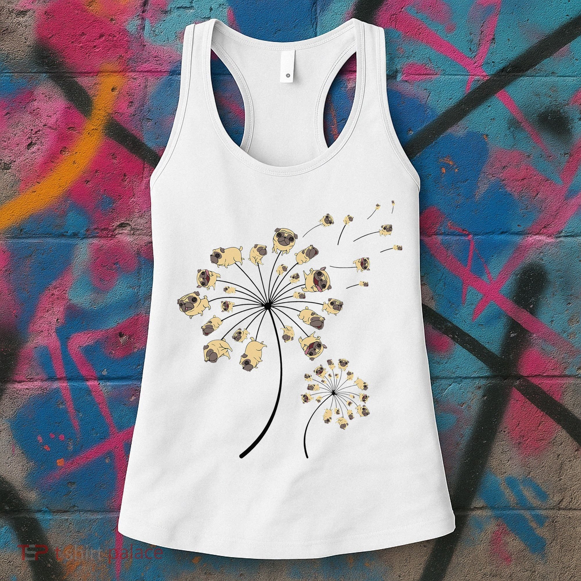 Funny Pug Gift For  Cool Flower Dog Dandelion Lover Women's Tank Top