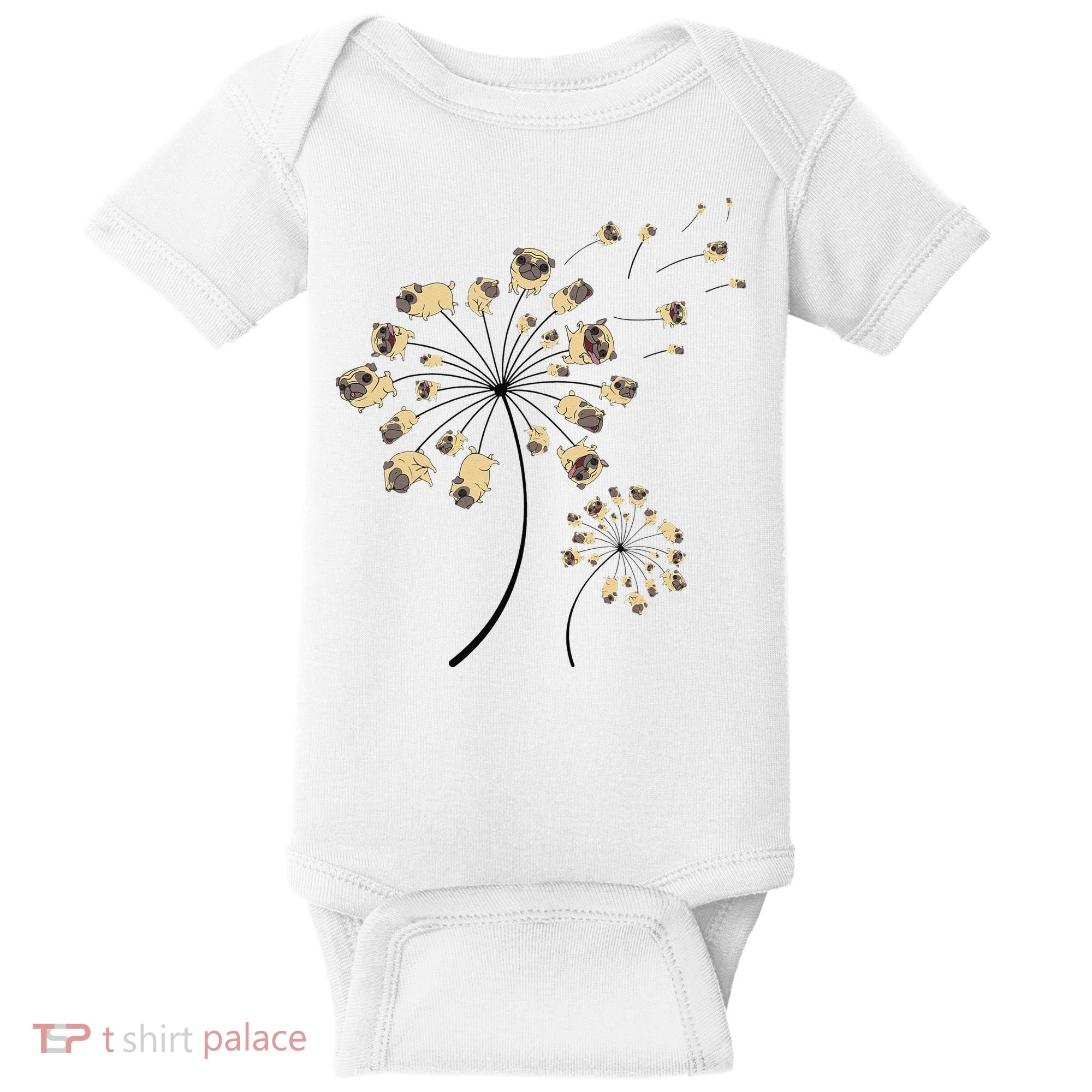 Funny Pug Gift For  Cool Flower Dog Dandelion Lover Baby Bodysuit