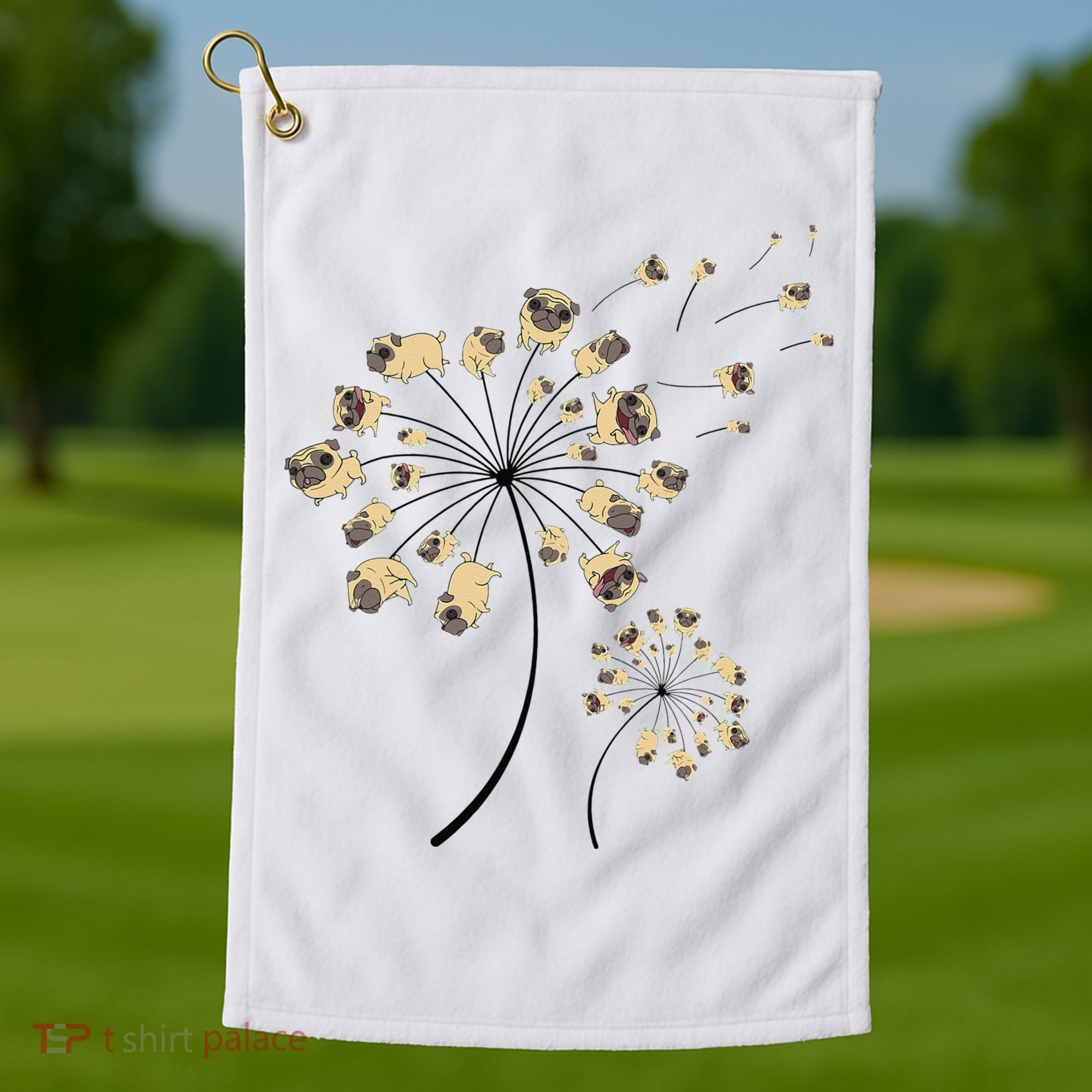 Funny Pug Gift For  Cool Flower Dog Dandelion Lover Golf Towel