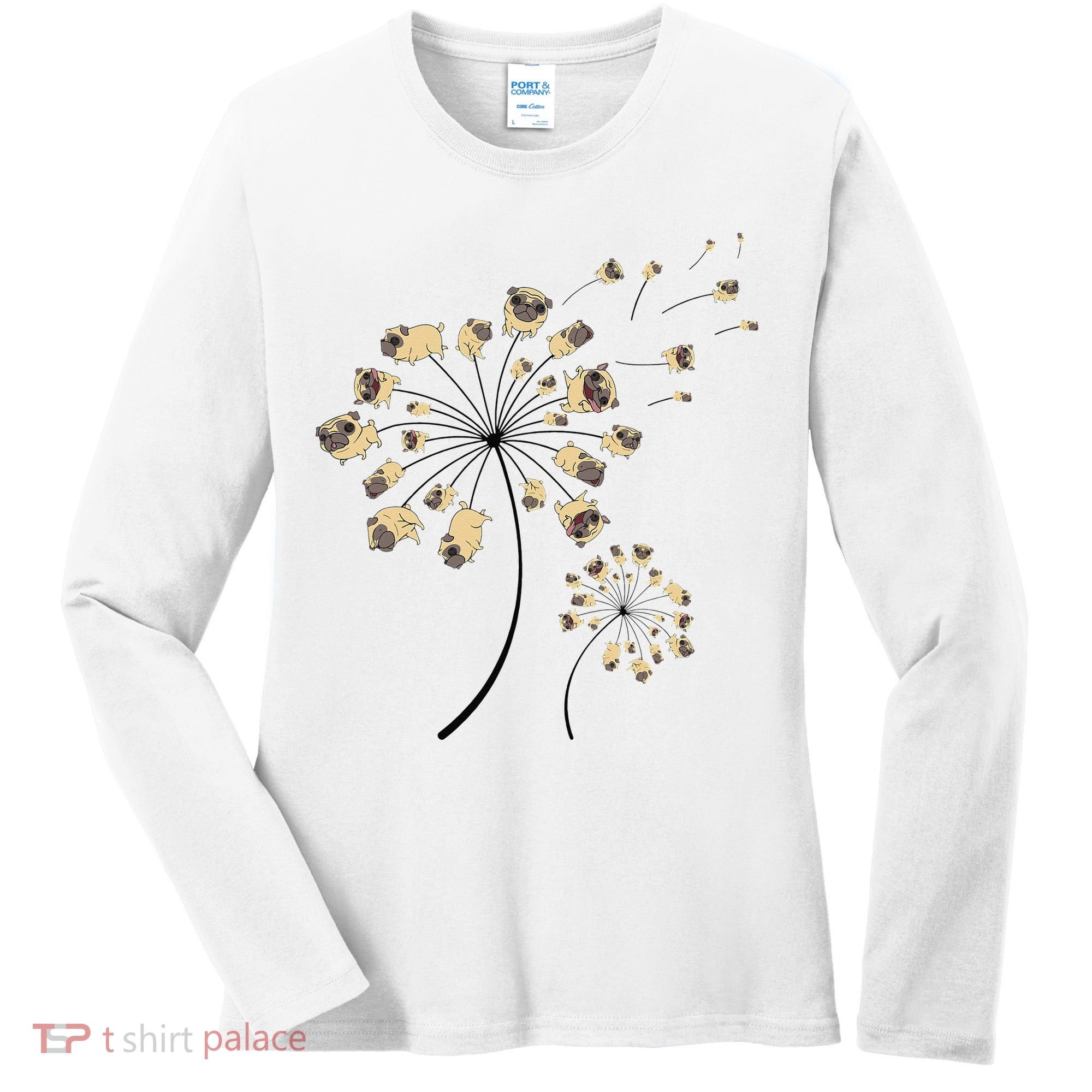 Funny Pug Gift For  Cool Flower Dog Dandelion Lover Women's Long Sleeve Shirt