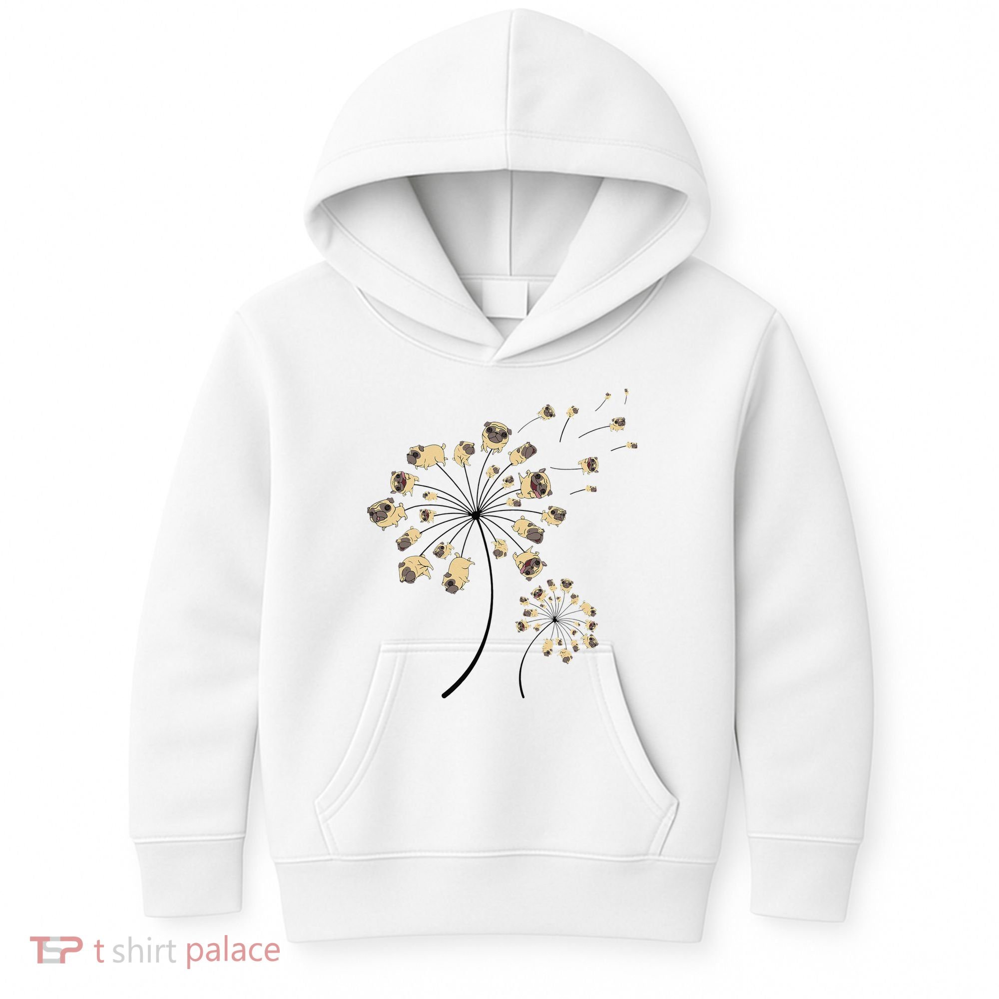 Funny Pug Gift For  Cool Flower Dog Dandelion Lover Kids Hoodie