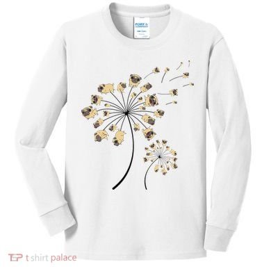 Funny Pug Gift For  Cool Flower Dog Dandelion Lover Kids Long Sleeve Shirt