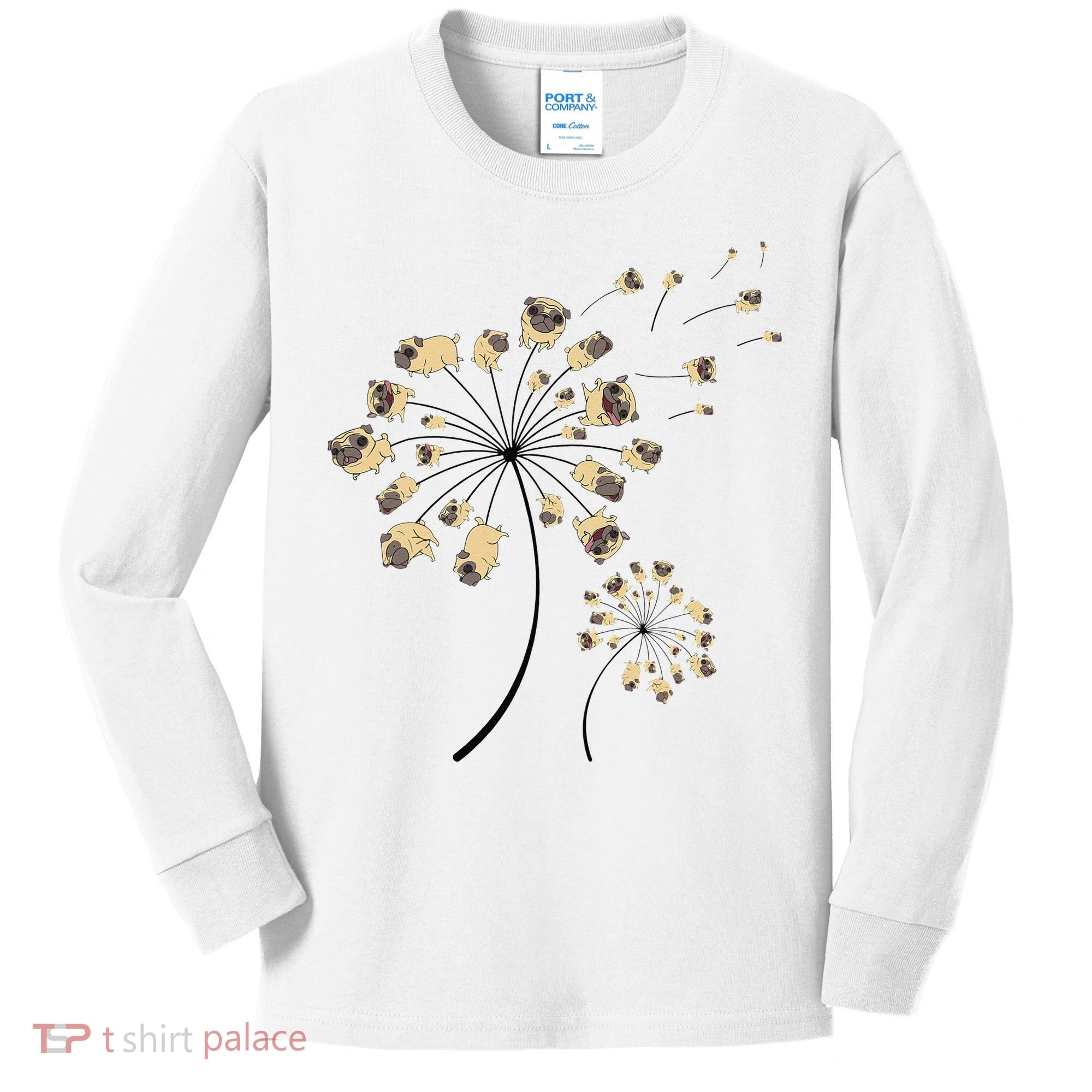 Funny Pug Gift For  Cool Flower Dog Dandelion Lover Kids Long Sleeve Shirt