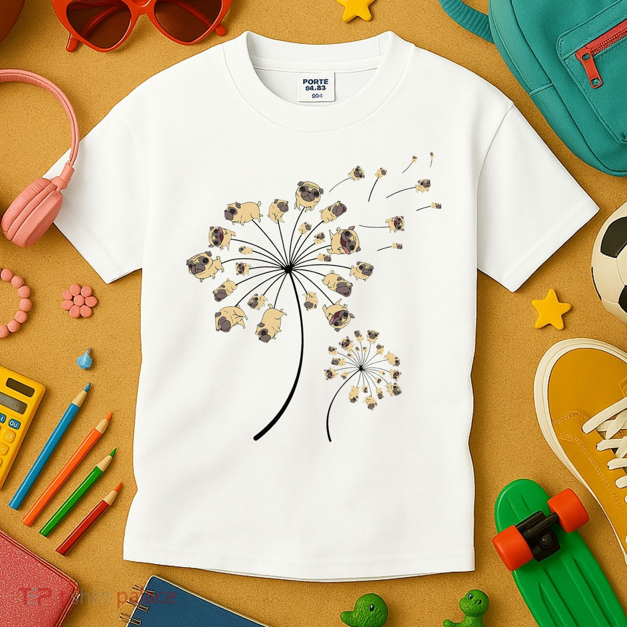 Funny Pug Gift For  Cool Flower Dog Dandelion Lover Kids T-Shirt