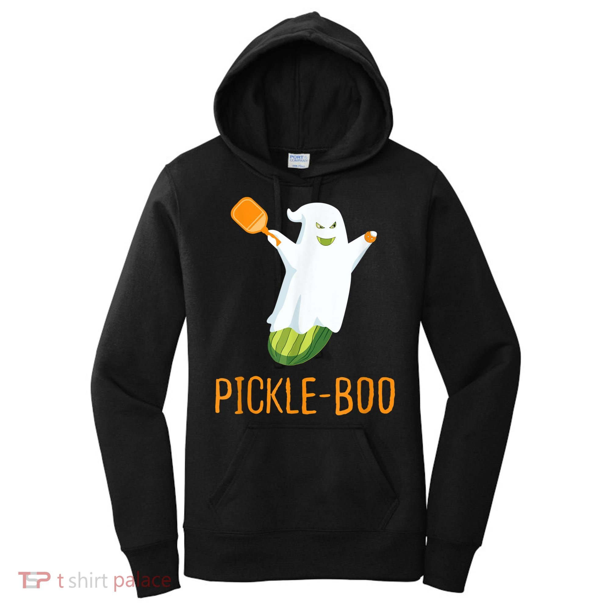 Funny Pickle Ghost Loves To Play Pickleball At Halloween Women's Hoodie