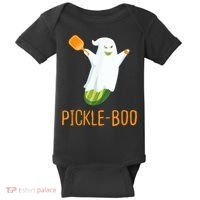Funny Pickle Ghost Loves To Play Pickleball At Halloween Baby Bodysuit thumb 0