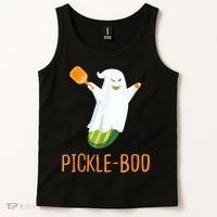 Funny Pickle Ghost Loves To Play Pickleball At Halloween Tank Top thumb 2