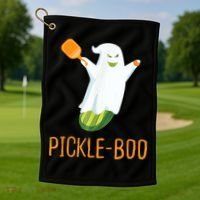 Funny Pickle Ghost Loves To Play Pickleball At Halloween Golf Towel thumb 1