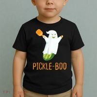 Funny Pickle Ghost Loves To Play Pickleball At Halloween Toddler T-Shirt thumb 2