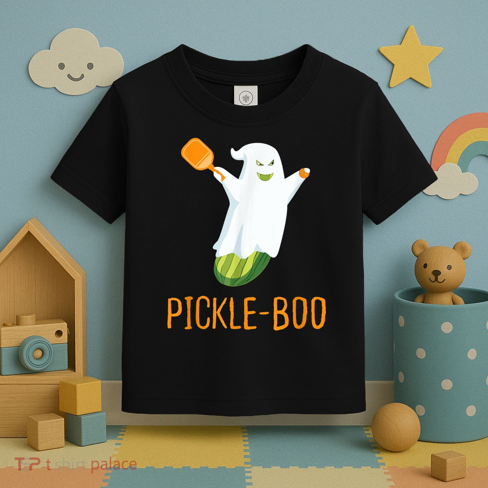 Funny Pickle Ghost Loves To Play Pickleball At Halloween Toddler T-Shirt