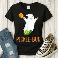 Funny Pickle Ghost Loves To Play Pickleball At Halloween Women's T-Shirt thumb 3