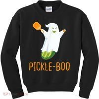 Funny Pickle Ghost Loves To Play Pickleball At Halloween Kids Sweatshirt thumb 0