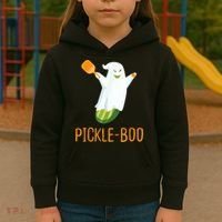 Funny Pickle Ghost Loves To Play Pickleball At Halloween Kids Hoodie thumb 3