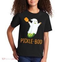 Funny Pickle Ghost Loves To Play Pickleball At Halloween Kids T-Shirt thumb 2