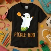 Funny Pickle Ghost Loves To Play Pickleball At Halloween Kids T-Shirt thumb 3