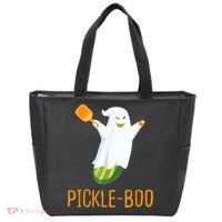 Funny Pickle Ghost Loves To Play Pickleball At Halloween Tote Bag thumb 0