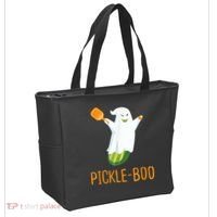 Funny Pickle Ghost Loves To Play Pickleball At Halloween Tote Bag thumb 2