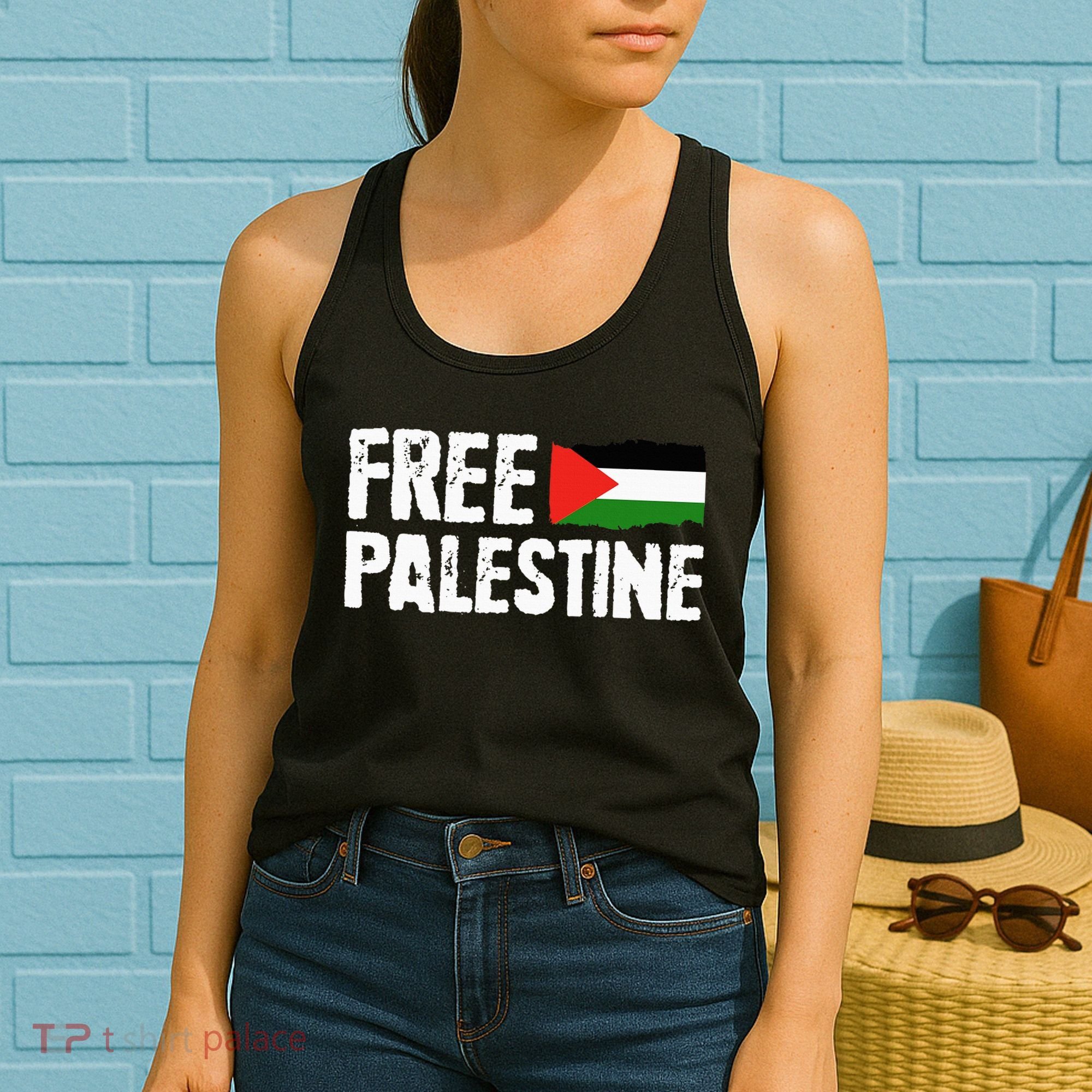 Free Palestine Gaza Flag Arabic Freedom for Palestinians Women's Tank Top