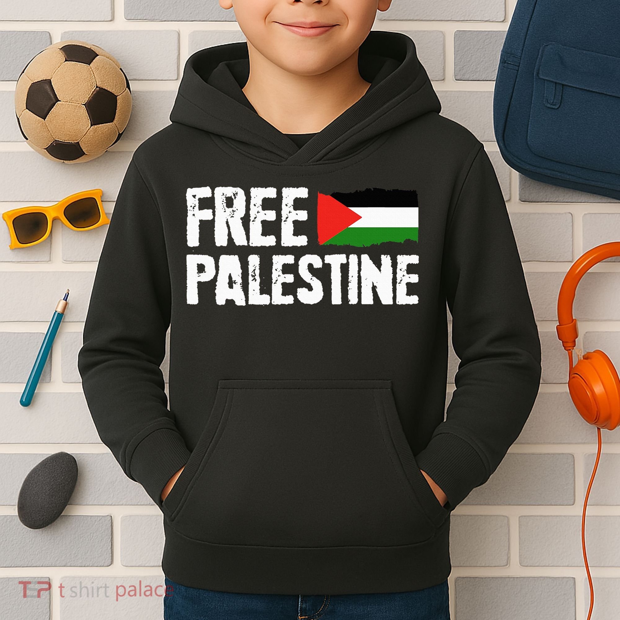 Free Palestine Gaza Flag Arabic Freedom for Palestinians Kids Hoodie