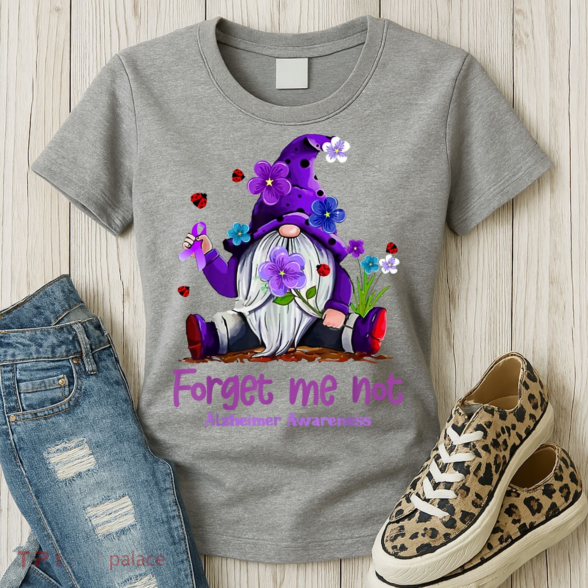 Forget Purple Gnome Me Not Purple Alzheimers Awareness Women's T-Shirt