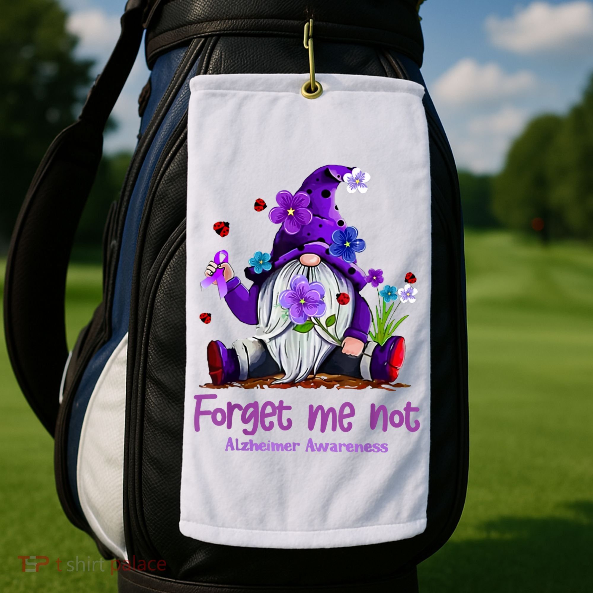 Forget Purple Gnome Me Not Purple Alzheimers Awareness Golf Towel