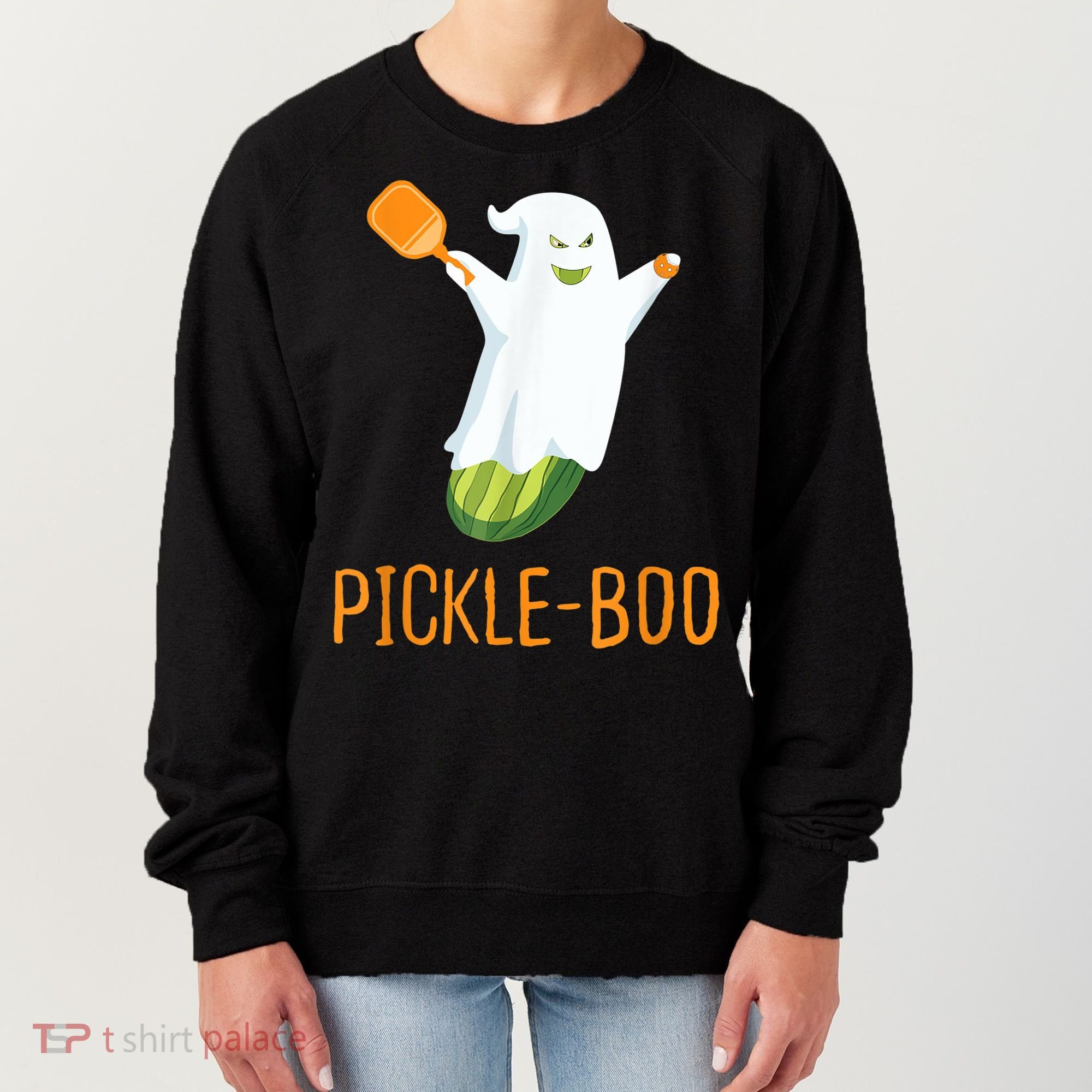 Funny Pickle Ghost Loves To Play Pickleball At Halloween Women's Sweatshirt