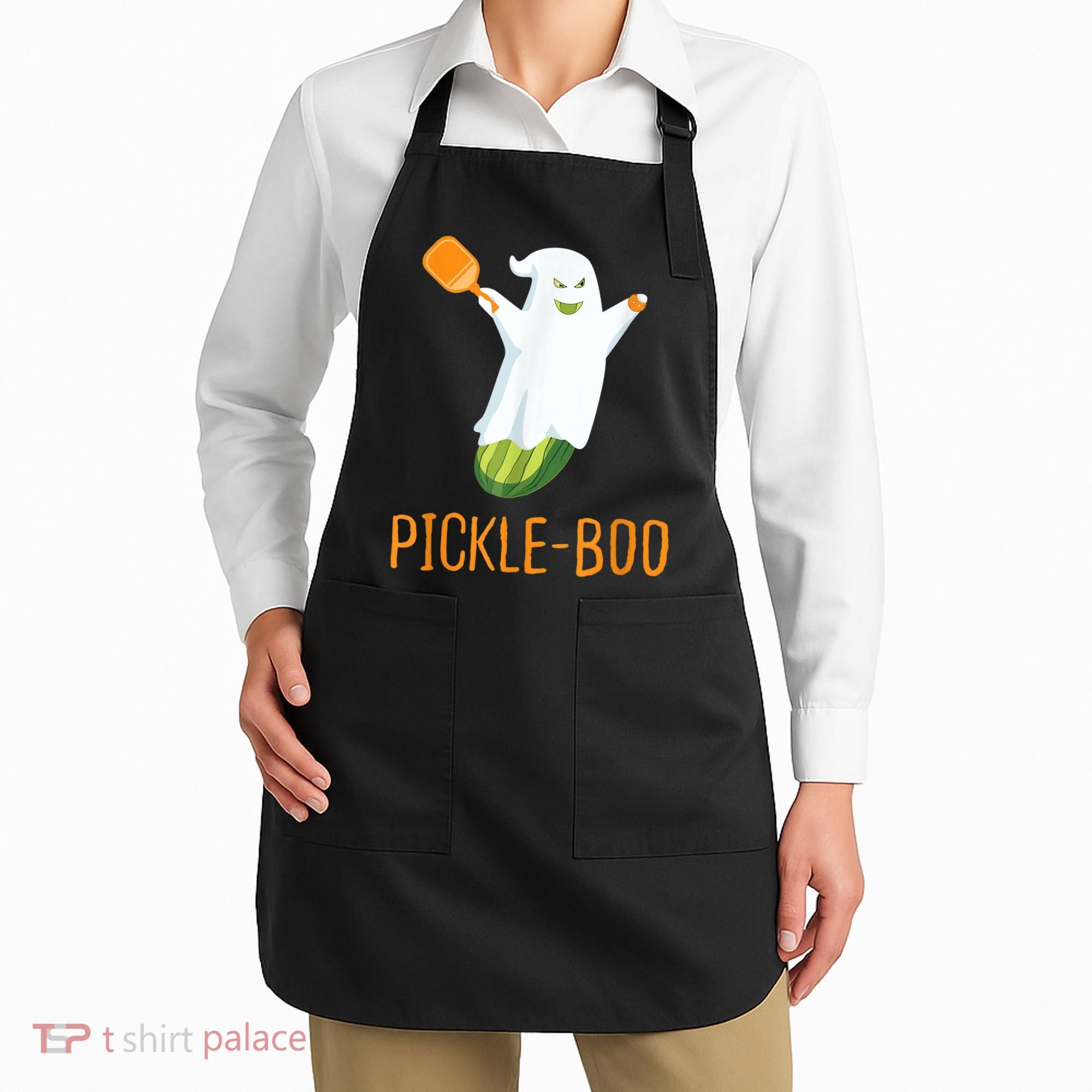 Funny Pickle Ghost Loves To Play Pickleball At Halloween Apron