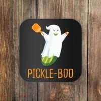 Funny Pickle Ghost Loves To Play Pickleball At Halloween Coaster thumb 0