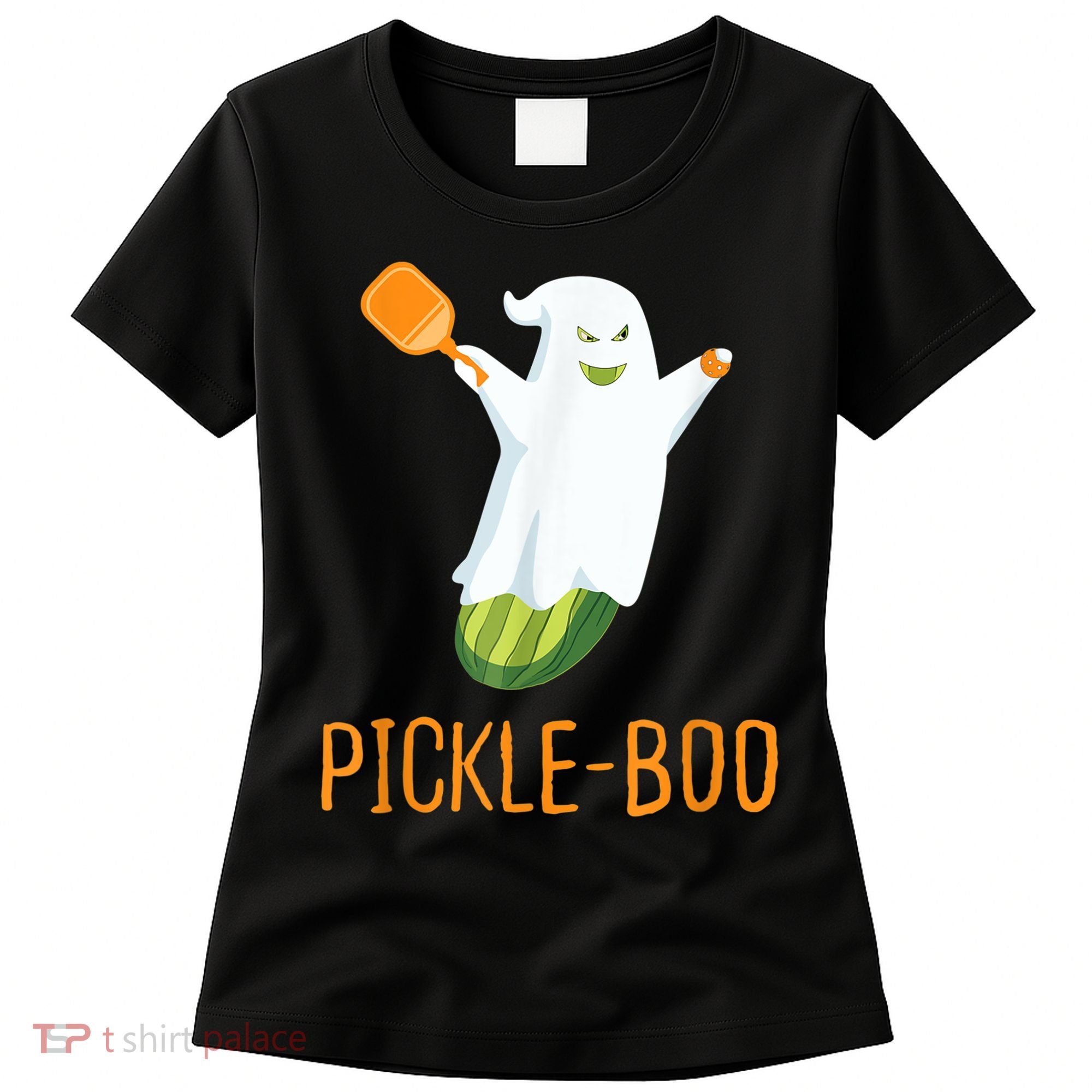 Funny Pickle Ghost Loves To Play Pickleball At Halloween Women's T-Shirt