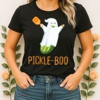 Funny Pickle Ghost Loves To Play Pickleball At Halloween Women's T-Shirt thumb 2