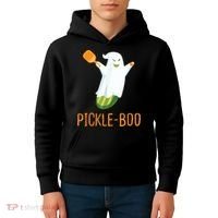 Funny Pickle Ghost Loves To Play Pickleball At Halloween Kids Hoodie thumb 4