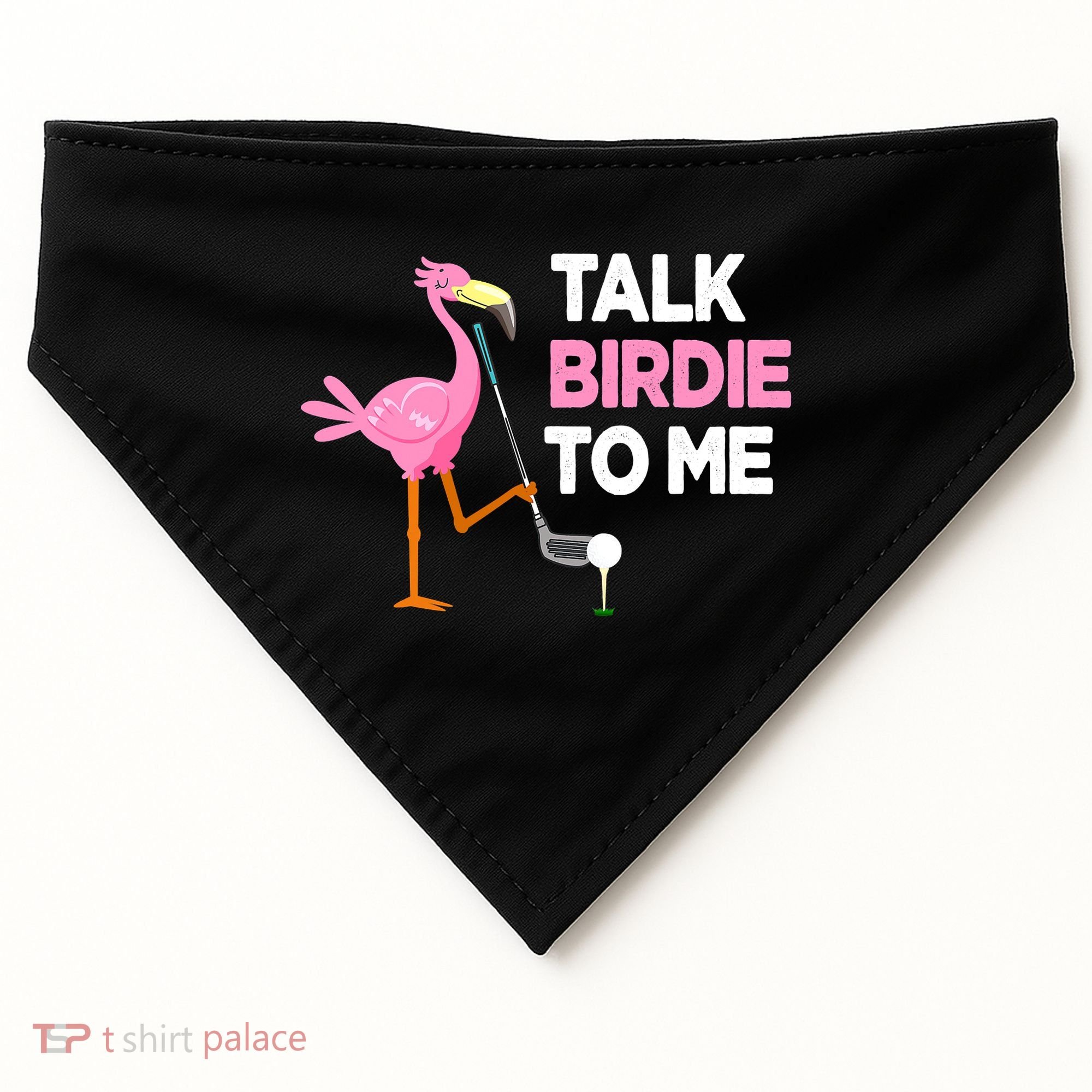 Flamingo Playing Golf Talk Birdie To Me Pun Funny USA-Made Doggie Bandana