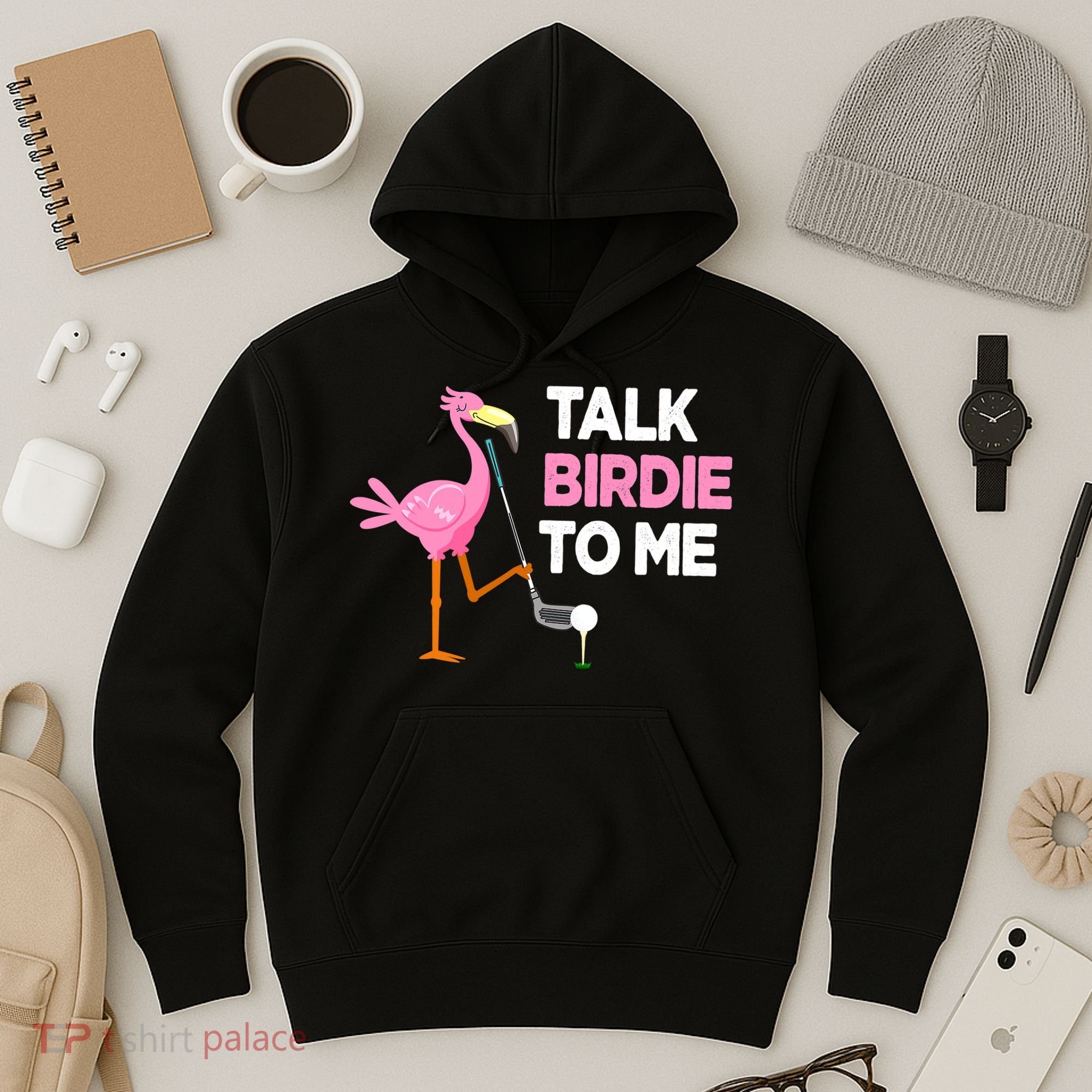 Flamingo Playing Golf Talk Birdie To Me Pun Funny Hoodie