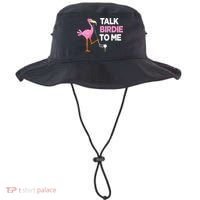 Flamingo Playing Golf Talk Birdie To Me Pun Funny Bucket Hat thumb 0