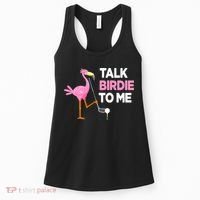 Flamingo Playing Golf Talk Birdie To Me Pun Funny Women's Tank Top thumb 0